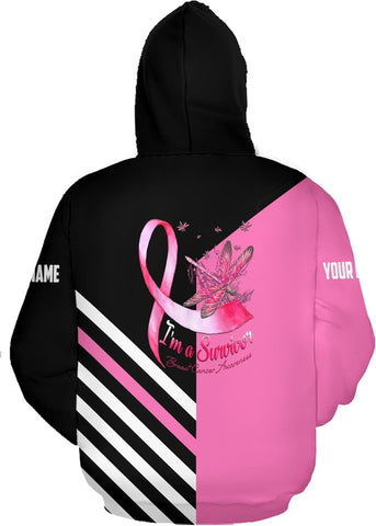 Podagree Personalized Breast Cancer Hoodie 3D, Pink Ribbon Awareness Sweatshirt, Survivor Pride Breast Cancer Zip Hoodie