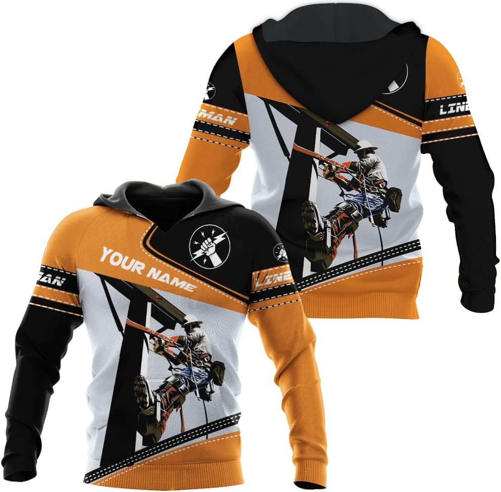 Personalized Lineman 3D Print Hoodies Unisex Pullover Hoodie Gift For Men, Women, Full Size S-5XL For Men Women