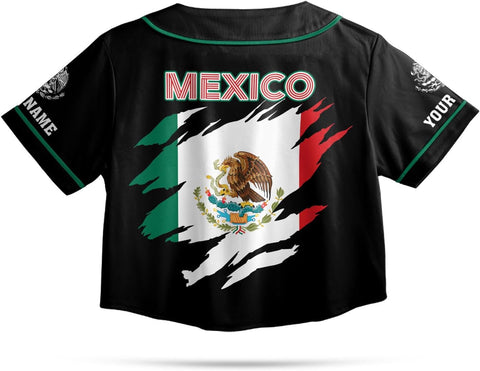 Custom Mexico Flag Crop Top Baseball Jersey Shirt Woman Playeras De Mexico 3D Personalized Mexican Jersey Shirts for Women