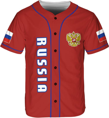 Podagree Personalized Russia Baseball Jersey, Russian Proud Flag Jersey Shirt Russian Coat of Arms Gift for Men Women