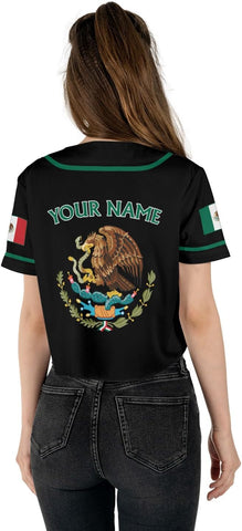 Mostefy Personalized Name Number Mexico Baseball Jersey Croptop Shirt, Mexican Shirts for Women, Mexico Shirts for Women