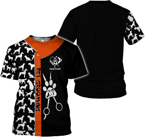 MoonArt Personalized Dog Grooming 3D T-Shirt Custom Spa, Cute Pet Grooming Summer Uniform Tee Shirt for Women