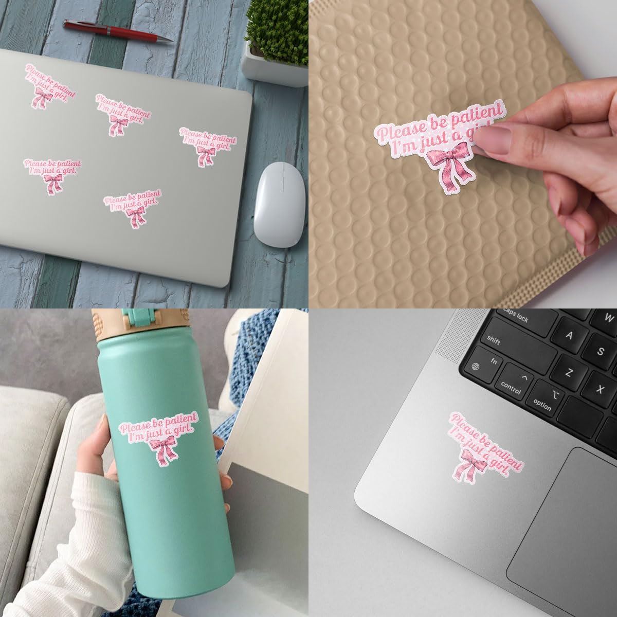 3 Pcs Please Be Patient I'm Just A Girl Sticker, Funny Meme Quote Coquette Pink Bow Stickers Gift Decorations for Helmet Water Bottle Laptop Tumbler Phone Case Cars 3"x3"