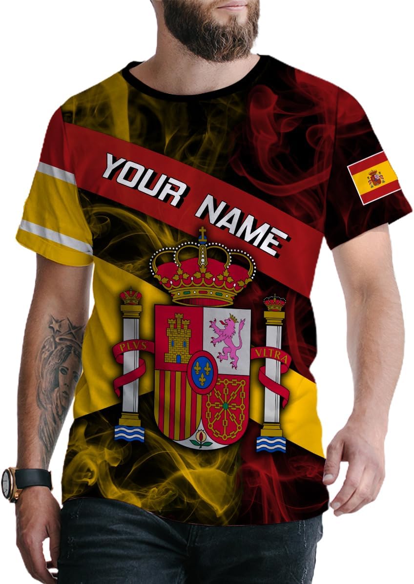 Ligthuy Personalized Name Spain Shirt 3D, Custom Spainish Shirt Flag for Men and Women, Italia Shirt Soccer Unisex Size
