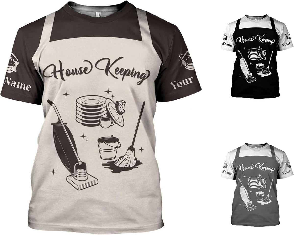 Personalized Housekeeping Shirts, Custom Cleaning Uniforms for Women 3D Cleaning Service Gifts Housekeeper Shirt Clean Lady