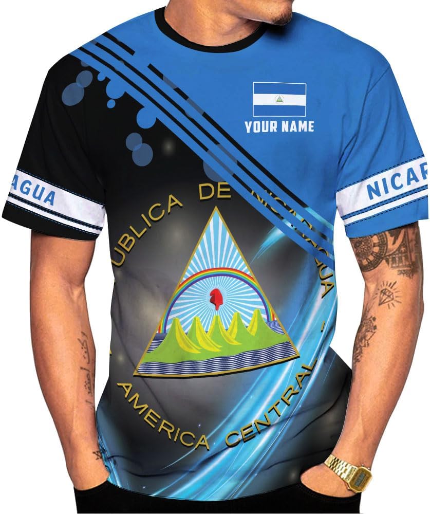 Mostprints Personalized Nicaragua Shirt 3D, Nicaragua Flag Shirts, Nicaraguan Camisas T-Shirt, Unisex Shirts for Men Women