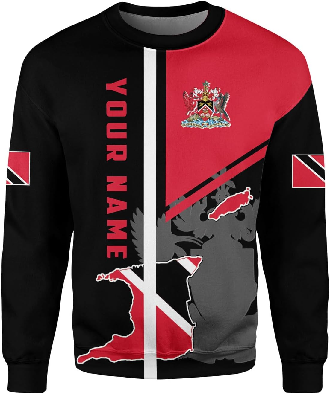 Vybonz Personalized Trinidad & Tobago Hoodie 3D Trinidad and Tobago Coat of Arms Flag Sweatshirt Trinidad Pride Zip Hoodie