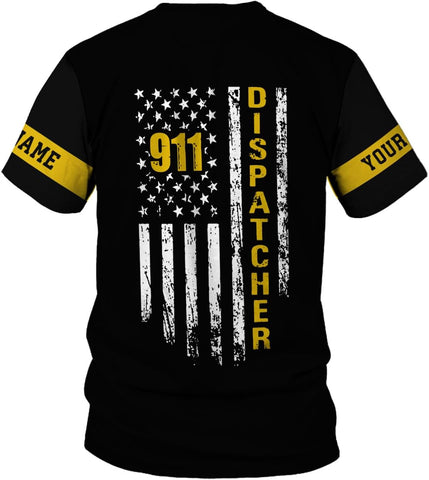 Leeprints Personalized 911 Dispatcher 3D Shirt, Custom Dispatcher 3D T-shirt, Thin Gold Line Flag 3D Shirts, Dispatcher