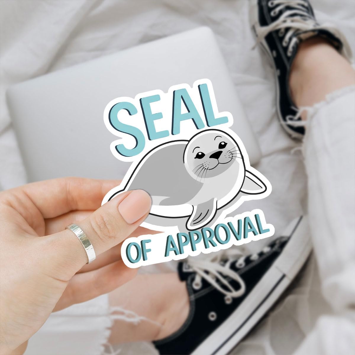 (3 Pcs) Seal of Approval Sticker – Cute Pun Animal Seal Vinyl Decal 3 inches Waterproof for Laptop, Water Bottle, Notebook, Journal, Scrapbook – Funny Gift for Students, Coworkers, Friends