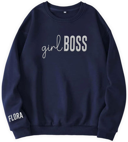 Personalized Embroidered Girl Boss Sweatshirt, Boss Hoodies For Women, Boss Lady Crewneck Sweatshirt, Gifts For Mother's Day (Cotton, GB 6)