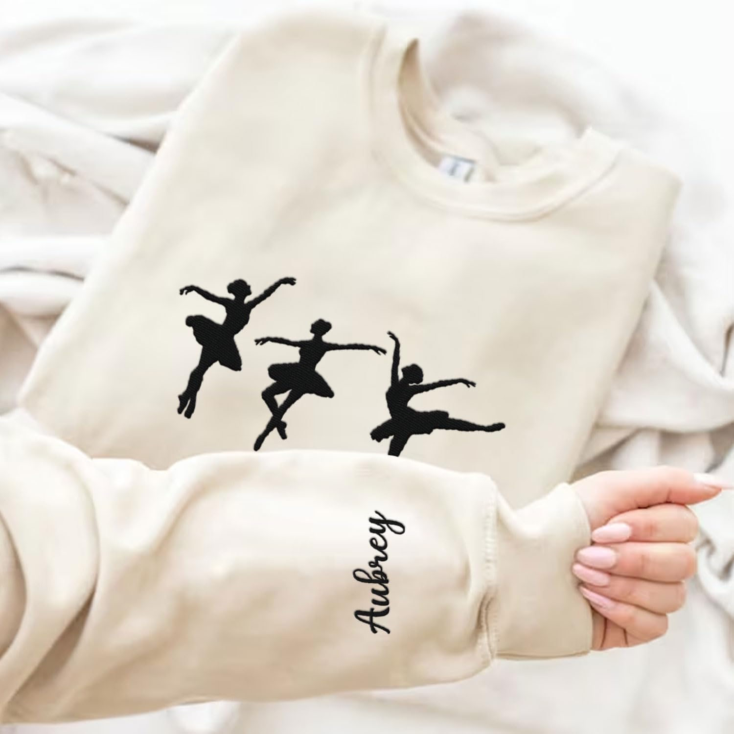 Suseaz Personalized Embroidered Ballet Dancing Sweatshirt Ballerina Dancer Pullover Hoodie Dance Girl Heart Beat Hoodie