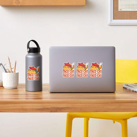 (3Pcs) Taco Cat Spelled Backwards is Taco Cat Sticker, Taco Bumper Sticker Tacos Decal, Mental Health Awareness Sticker, Cat Therapy Sticker - Stickers for Laptop Water Bottle Phone Car Window Helmet