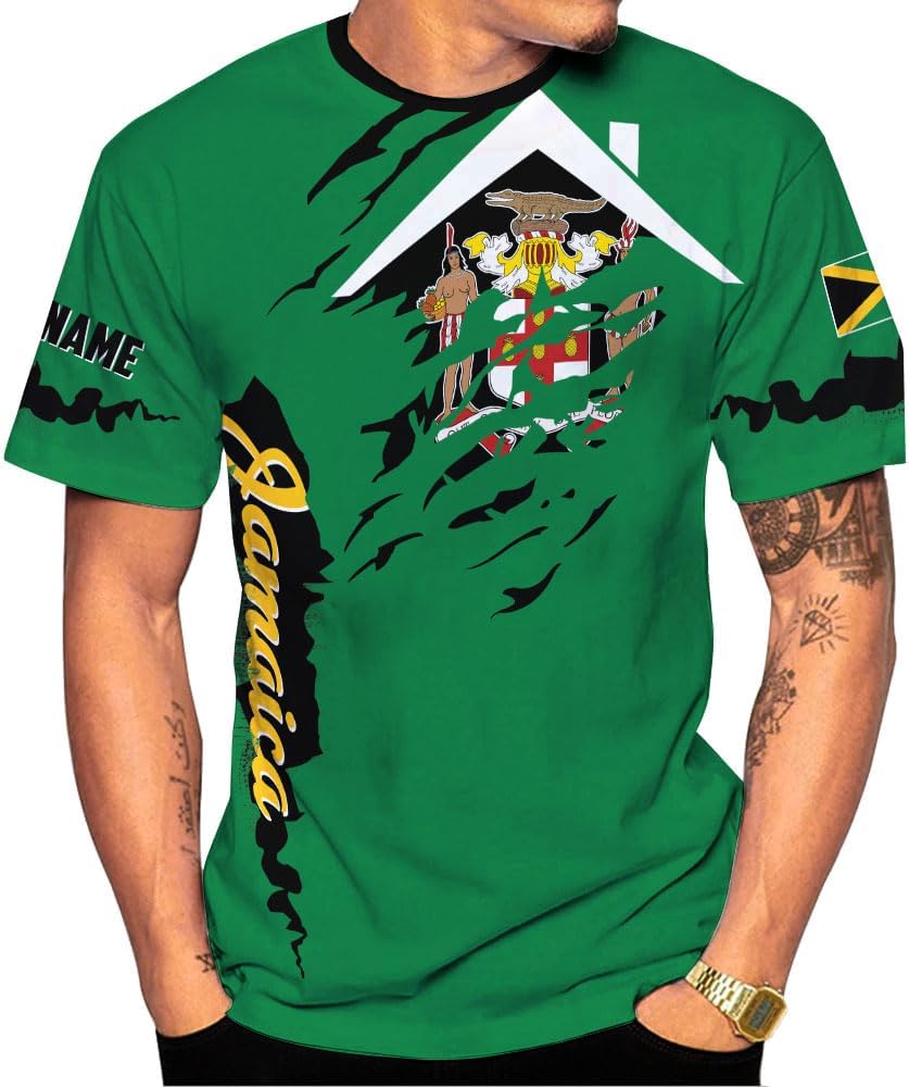 Ligthuy Personalized Jamaica Shirt 3D, Custom Jamaica Flag Lion Shirt for Men and Women, Jamaican Pride T-Shirt Unisex