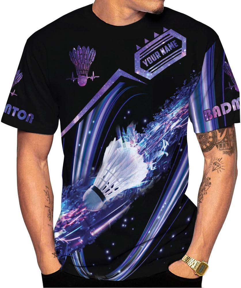 Personalized Badminton Shirt 3D Over Print, Badminton Players T-Shirt, Badminton Sport Uniform Shirt for Men S-5XL (BMT 1)