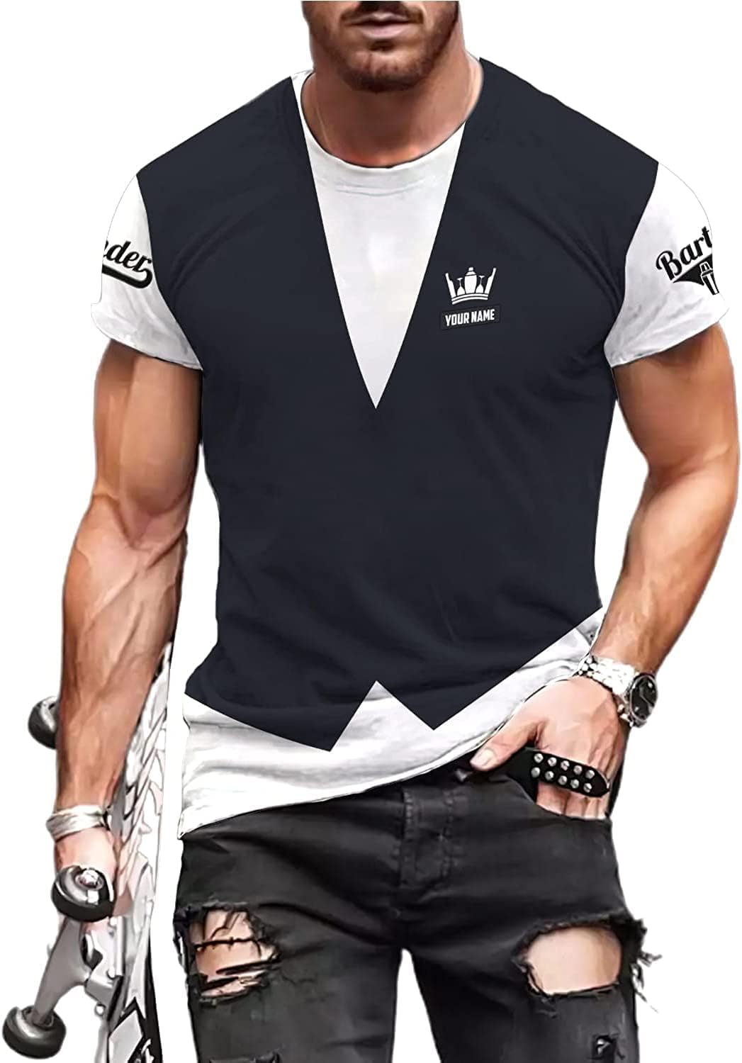 RoyalBro Personalized Bartender Shirt Custom Bartender Shirts Bartending 3D T Shirts Cocktail Wine Tshirt for Men & Women (Multi 4)