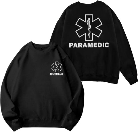 Personalized EMT EMS Paramedic Thin White Line Embroidered Sweatshirt, EMT Student, EMT Future, Medical Worker (Cotton, SS137), Small-5X-Large