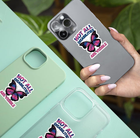 (3Pcs) Not All Disabilities are Visible Butterfly Sticker, Dysautonomia Awareness Vinyl Sticker, Invisible Illness Stickers, Mental Health Decal - Sticker for Laptop Water Bottle Phone Hard Hat 3"