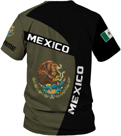 Customized Name Eagle Mexico Mexican US Flag Unisex 3D All Over Printed Sportwear, T Shirt for Men Women Adult Full Size S-5XL TS10
