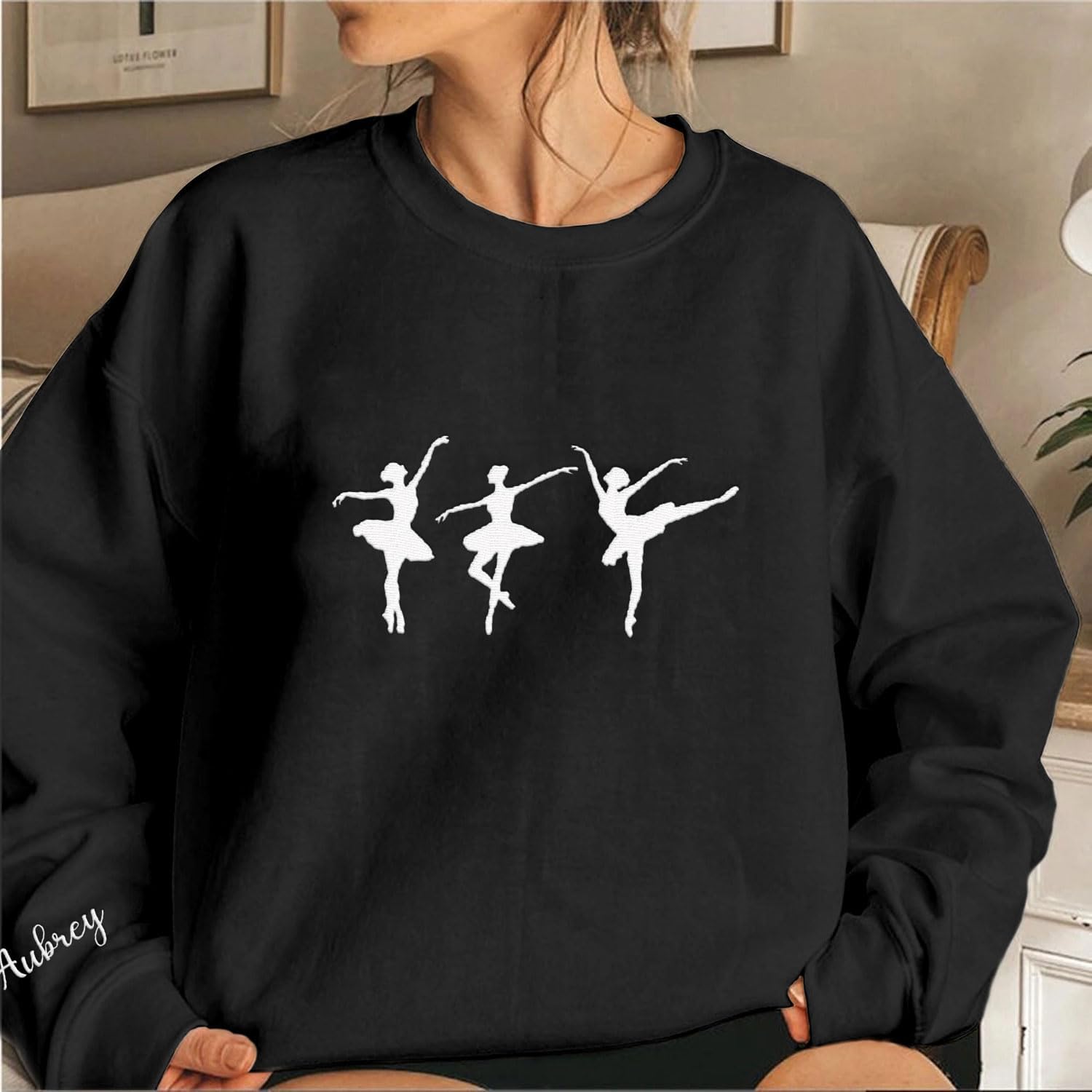 Suseaz Personalized Embroidered Ballet Dancing Sweatshirt Ballerina Dancer Pullover Hoodie Dance Girl Heart Beat Hoodie