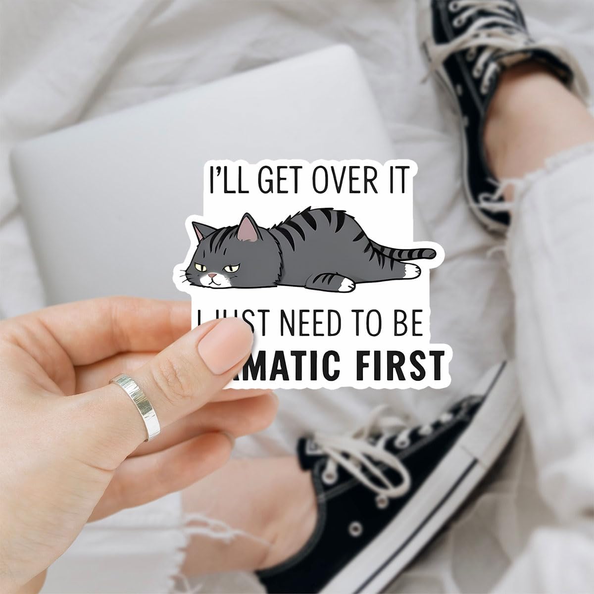 (3pcs) I'll Get Over It I Just Need to Be Dramatic First Sticker Funny Sarcasm Drama Lover Dramatic Sarcastic Stickers - Vinyl Stickers 3'' for Laptop Water Bottle Phone Car Window Helmet (Cat)