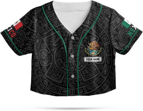 Personalized Name Mexico Crop Top Baseball Jersey Shirt, Mexican Jersey for Women, Jersey Mexico Shirt 3D Gifts (BJ76)