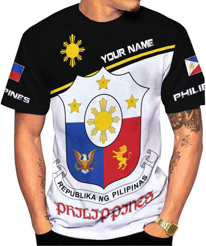 Mostprints Personalized Name Philippines Shirts 3D, Filipino Flag Pride Shirt Philippines Shirt Flag Tshirt for Men Women S-5XL