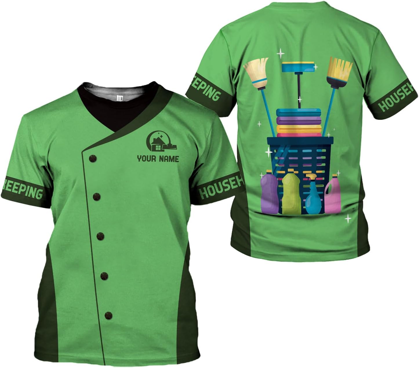 Personalized Housekeeping Shirts, Custom Cleaning Uniforms for Women 3D Cleaning Service Gifts Housekeeper Shirt Clean Lady