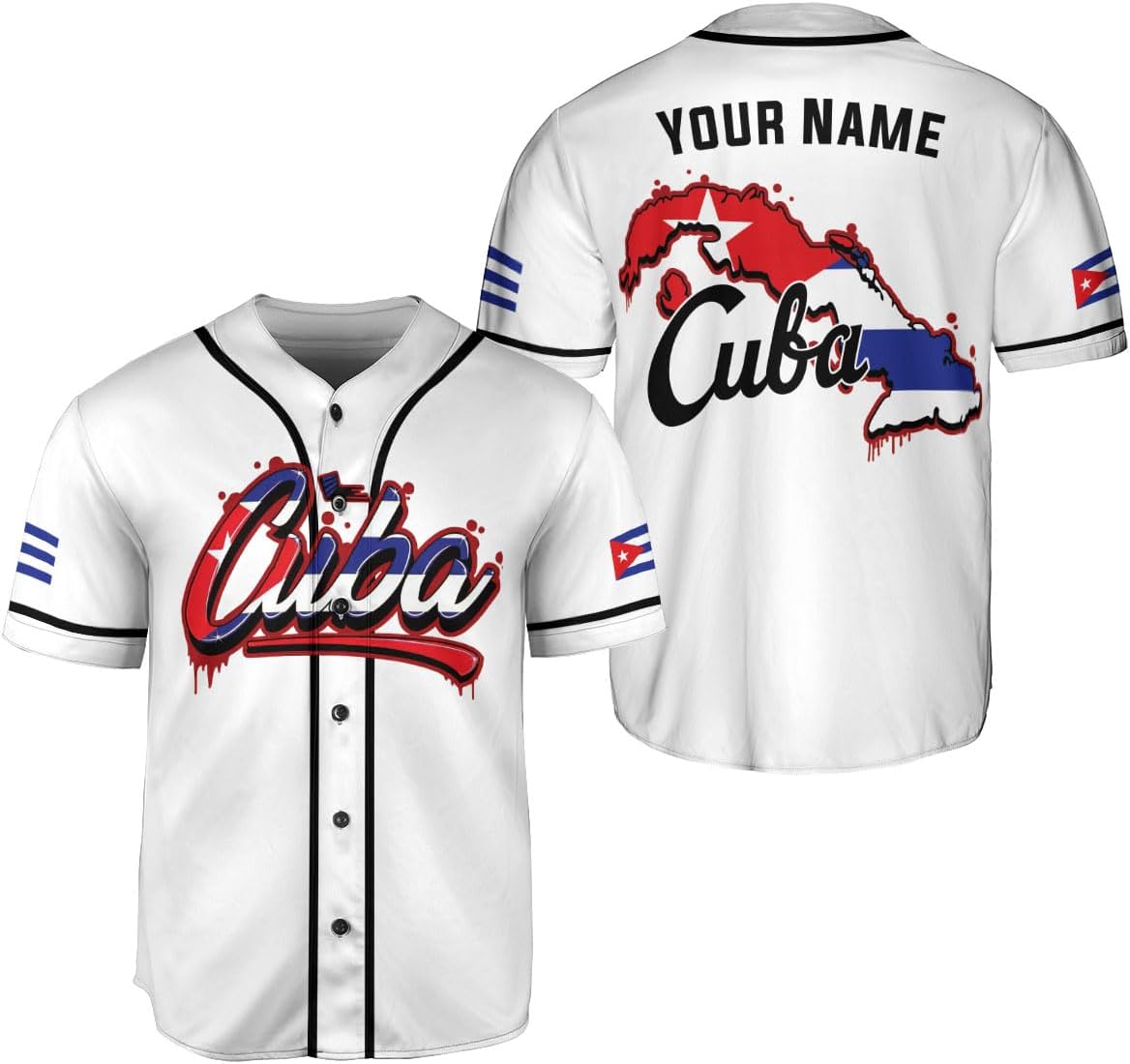 Podagree Personalized Cuba Baseball Shirt, Cuban Flag Jersey for Men and Women