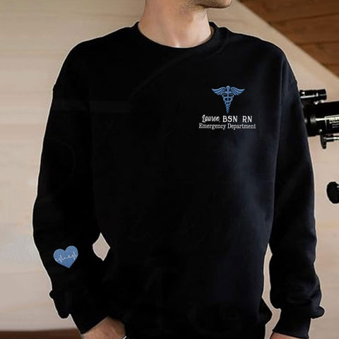 Intenprints Personalized Nurse Embroidered Sweatshirt for Women, Custom Registered Nurse Shirt, CNA Shirt, Nursing Sweatshirt