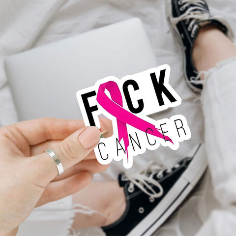 (3Pcs) Breast Cancer Awareness Pink Fighter Ribbon Vinyl Decal Sticker, Fuck Cancer Pink Ribbon Sticker Breast Cancer Car Decal Sticker Waterproof for Water Bottle, Car, Helmet Decal 5" (Ribbon 2)