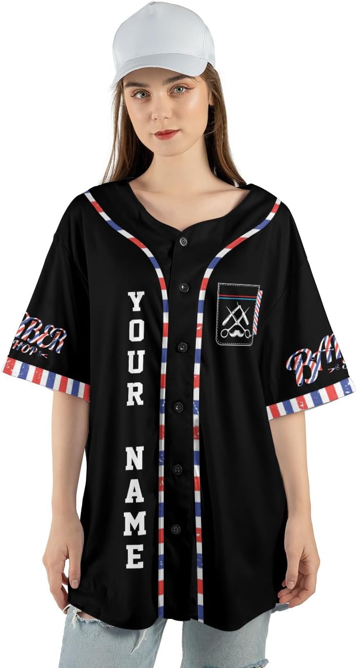 Mostprints Personalized Baber Baseball Jersey, Hairdresser Baseball Jersey Barber Shop, Barber Shirts for Men and Women New 2024