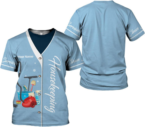 Personalized Housekeeping Shirts, Custom Cleaning Uniforms for Women 3D Cleaning Service Gifts Housekeeper Shirt Clean Lady