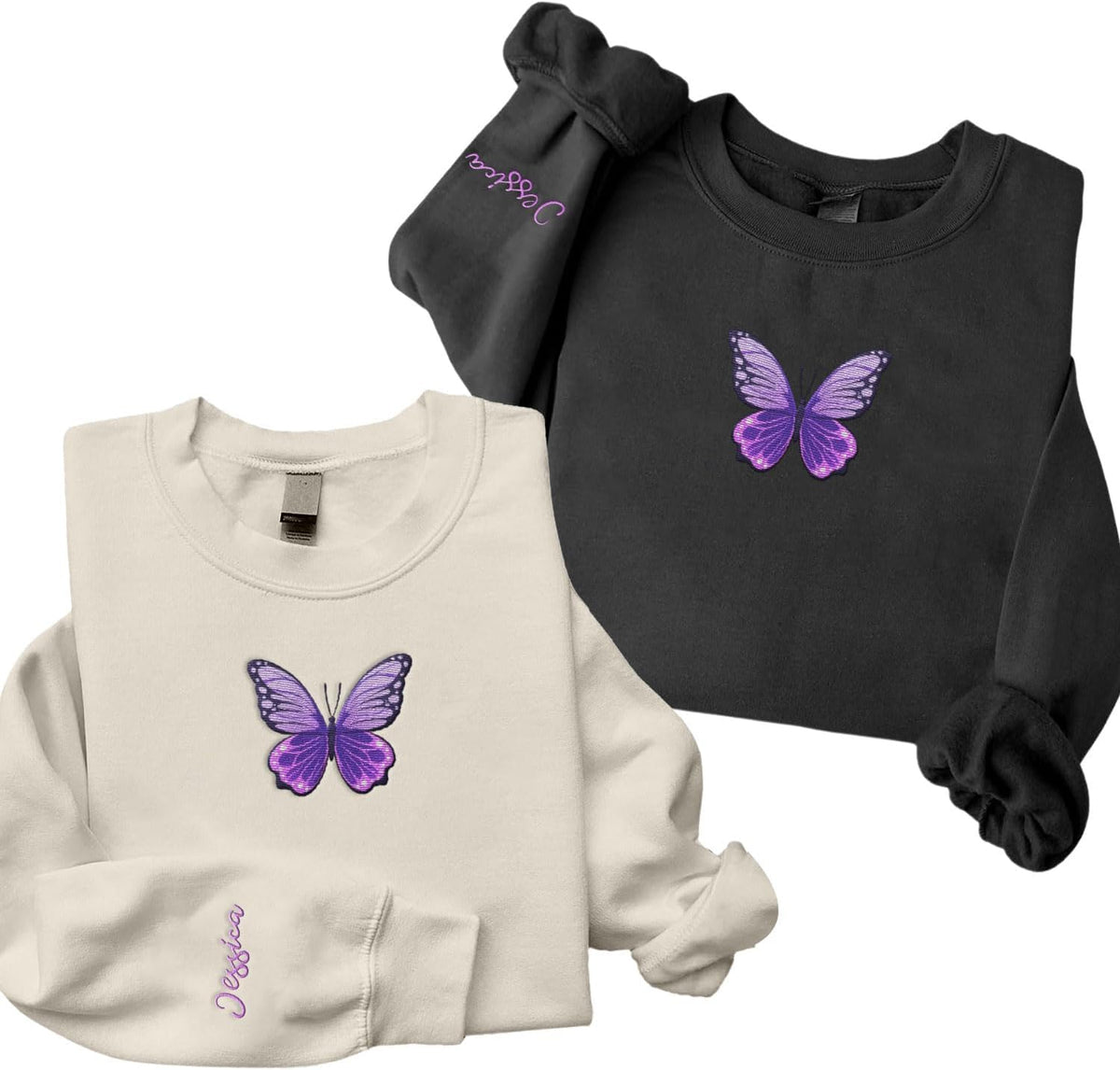 Podagree Personalized Butterfly Embroidered Sweatshirt, Custom Pink Butterfly Hoodie Name FLower Graphic