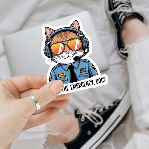 3PCS What’s The Emergency Doc 3" Sticker, Cat EMT EMS Dispatcher Police Humor Design, Die Cut Waterproof Vinyl Decal for Laptop, Water Bottle, Car, Phone, Window, Notebook