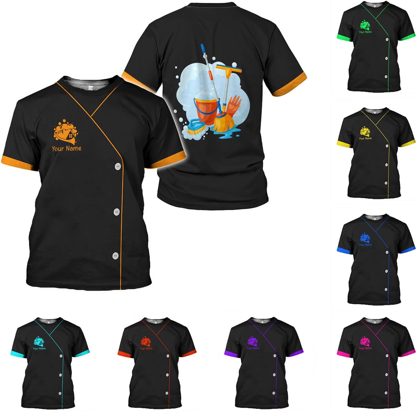 MoonArt Personalized Hoosekeeping Shirts 3D Over Print for Men & Women, Housekeeper House Cleaning Uniforms for Women