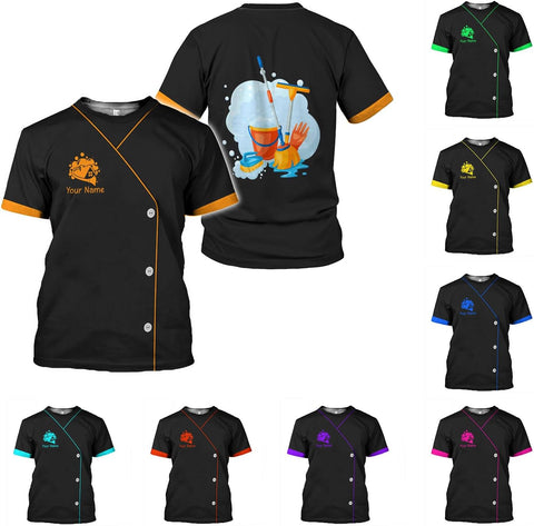 MoonArt Personalized Hoosekeeping Shirts 3D Over Print for Men & Women, Housekeeper House Cleaning Uniforms for Women