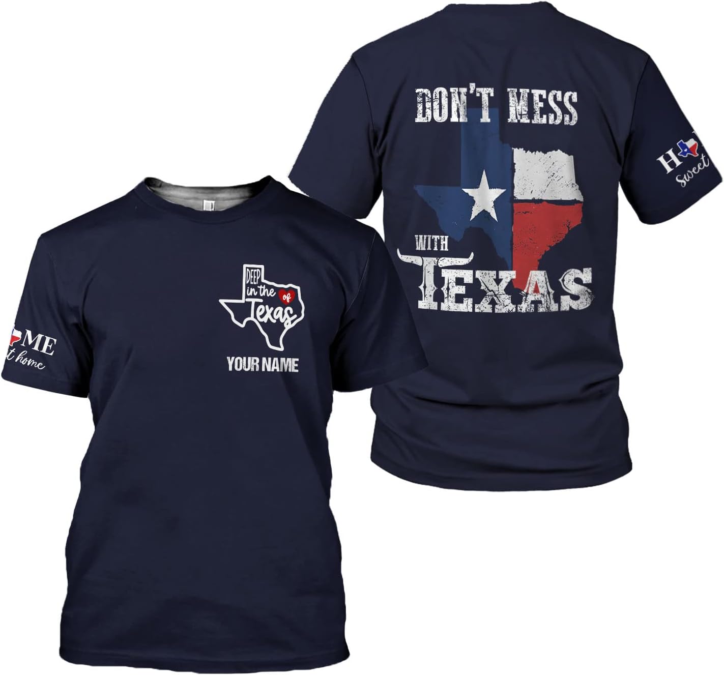 HomeDesign Personalized Name Texas Flag and Map Dont Mess with Texas Shirts 3D Unisex Shirt for Men Women Adult Size S-5XL