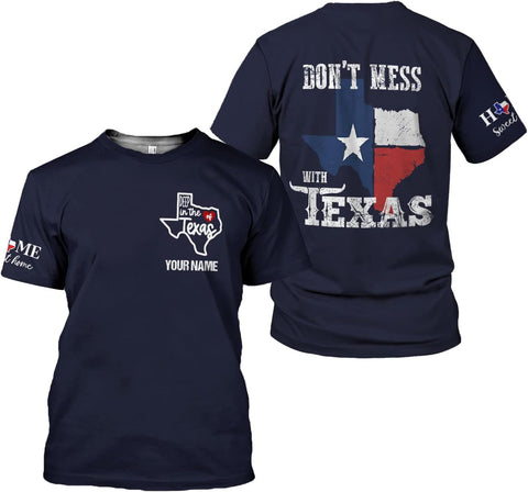 Mostprints Personalized Name Texas Flag and Map Dont Mess with Texas Shirts 3D Unisex Shirt for Men Women Adult Size S-5XL