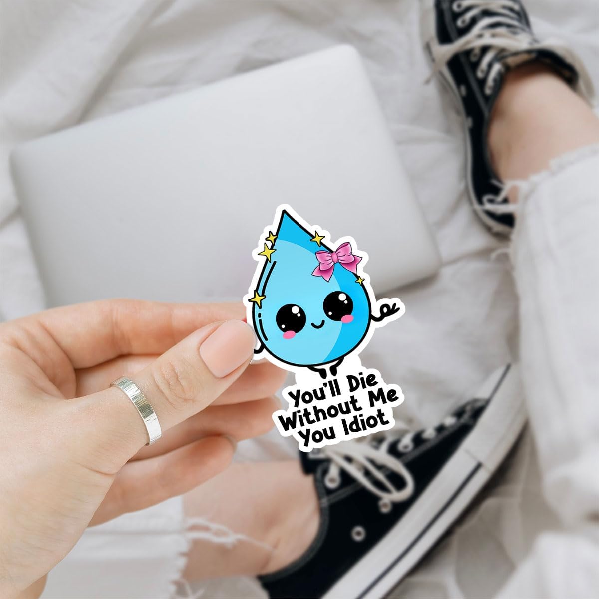3 Pcs You'll Die Without Me You Idiot Sticker, Hydration Sticker, Drink Your Water Decal Funny Water Drop Hydration Waterproof Vinyl Health Awareness for Laptop Water Bottle Tumbler Phone Case 3"x3"