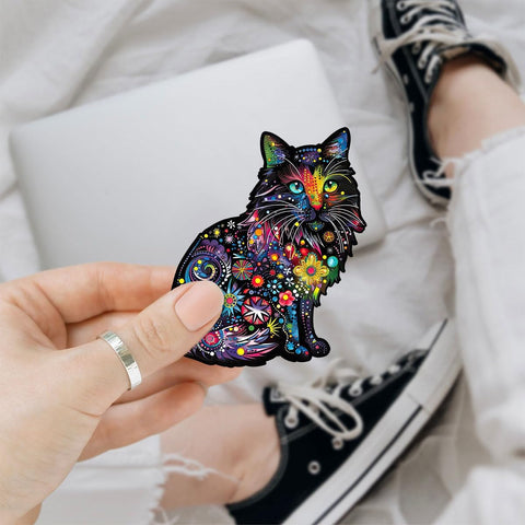 (3Pcs) Cat Funky Colors Glow Vinyl Bumper Decal Sticker, Cat Bumper Stickers, Color Cats Decal- Stickers for Laptop Water Bottle Phone Car Window Helmet 3" (DR Cat 1)