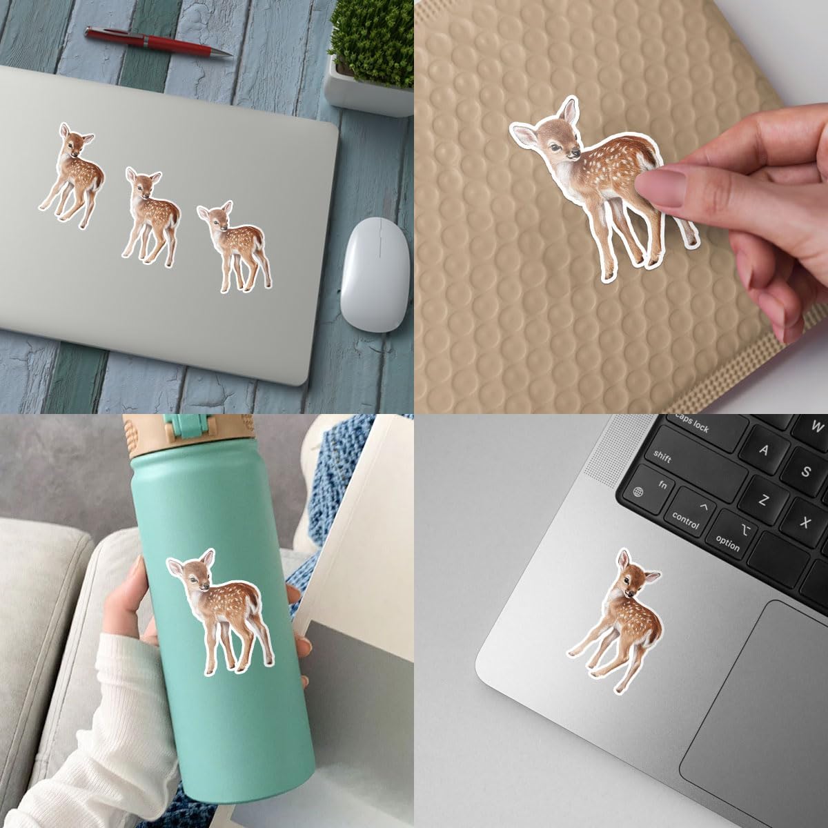 (3Pcs) Cute Baby Deer Vinyl Sticker, Lovely Deer Doe Animal Stickers, Deer Hunter Decal, Deer Face Decal, Hunting Gifts - Stickers for Laptop Water Bottle Phone Car Window Helmet 3 Inches (Deer 1)