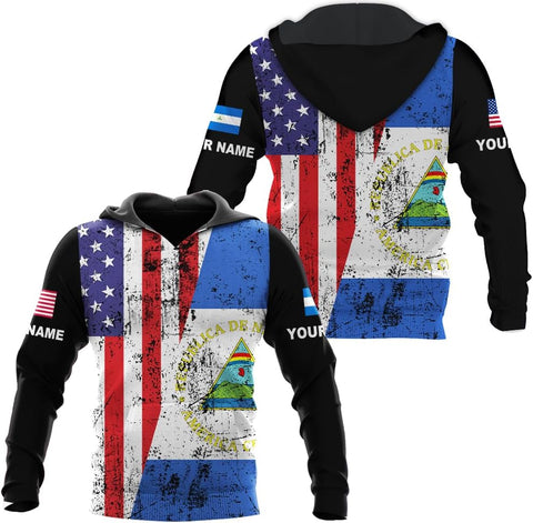 Vybonz Personalized Nicaragua APO Hoodie, Nicaraguan Pride Nicaragua Flag 3D Zip Hoodie Sweatshirt Tshirt Men and Women