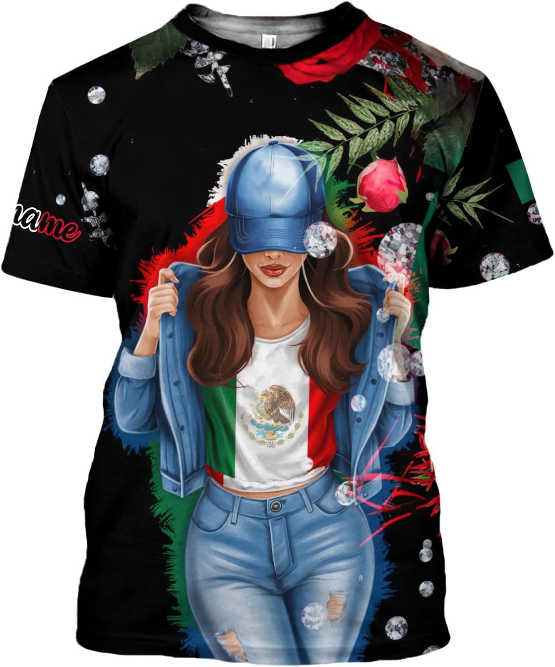 Mostprints Personalized Mexico Shirts for Women, Custom Name Mexican Shirts for Women, Mexico Shirt Flag Women Full Size New