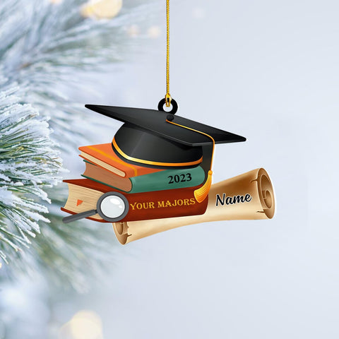 MoonArt Personalized Graduation Christmas Ornament Customization Wood Plastic Ornaments for Xmas High School College Bachelor Master's Degree PhD Graduate Keepsake School, Teacher Graduation (GD2)