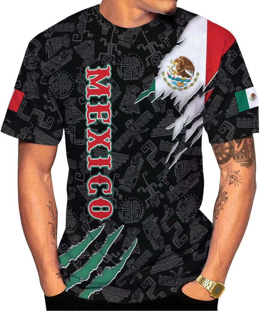 HomeDesign Custom Mexico Shirts Personalized Name Mexican 3D Flag Shirt for Men Women Aztec Unisex US Eagle Pride Camisas