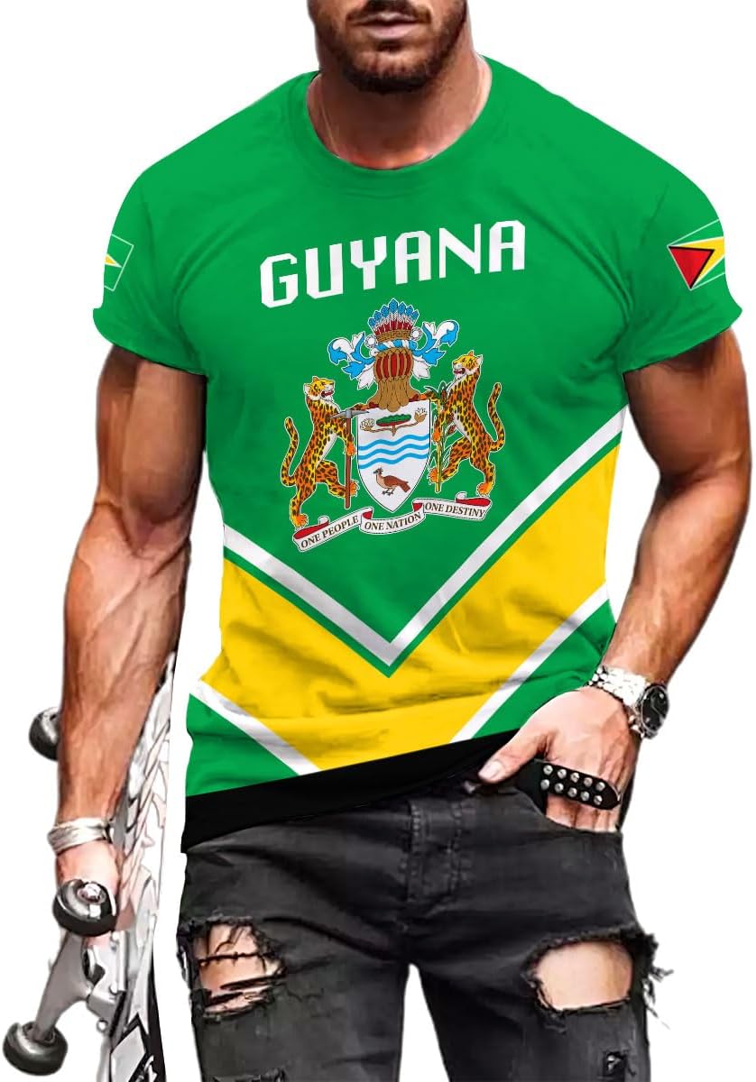 Artparel Personalized Guyana 3D Guyana Flag Shirt - Unisex Adults - Green - Short Sleeves - 5X-Small-Large