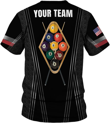 MoonArt Personalized Billiard Shirts 3D Billiard Shirt Custom Billiard Flag Shirt Men's Pool Billiards Shirt 8 Ball Men Women