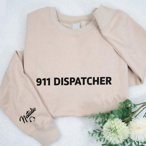 Leeprints Personalized Embroidered Dispatcher 911 Sweatshirt, Pulse Dispatch Embroider Hoodie, Thin Gold Line 911