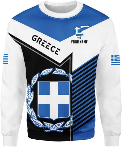 Suseaz Personalized Greece Hoodie Greek Coat of Arms Flag Grecian 3D Sweatshirt Greece Zip Hoodie Grecian Pride Gift Shirt