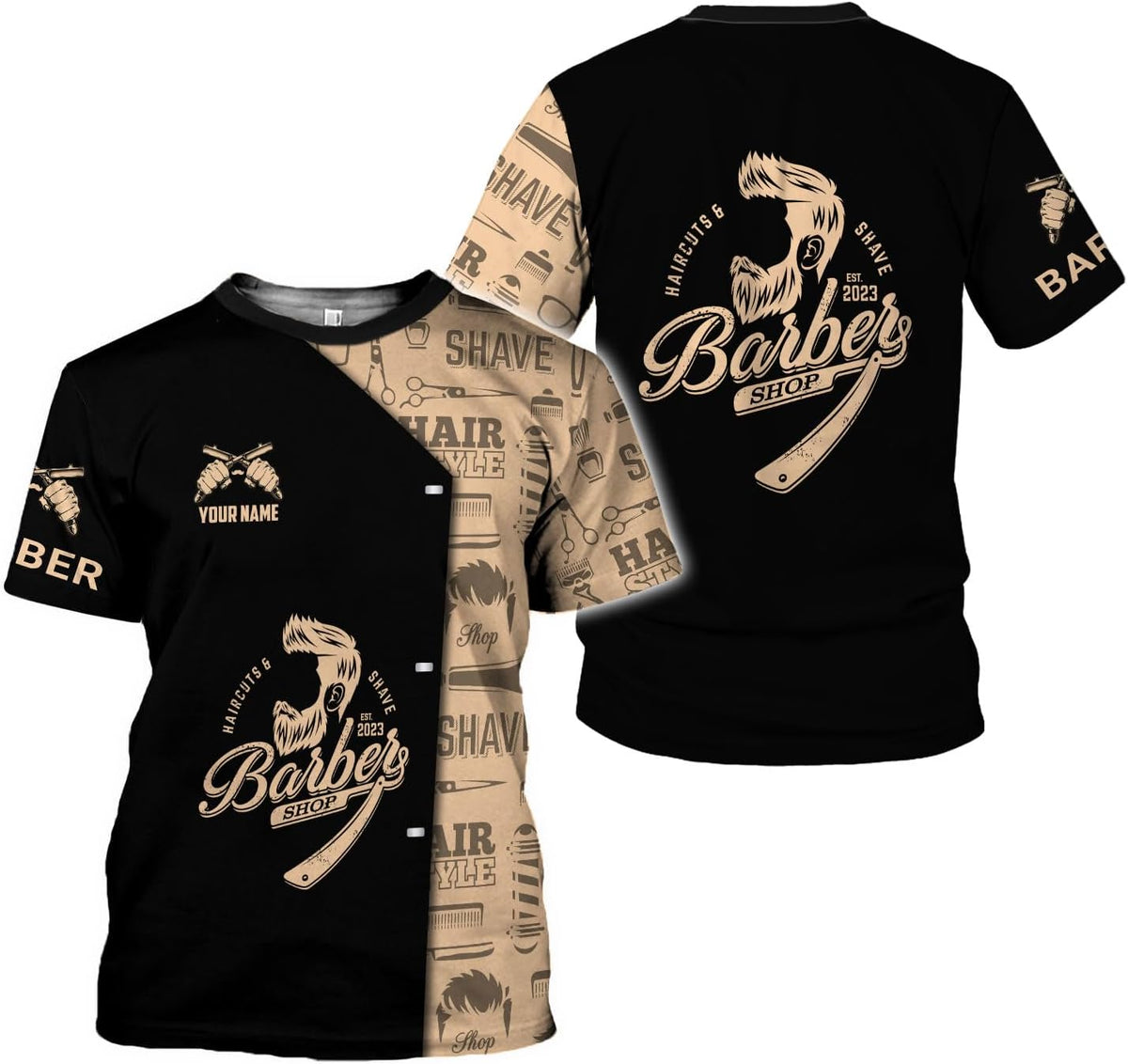 Personalized Name Barber 3D All Over Printed Shirts for Men & Women, Hair Stylist Shirt Gift for Barbershop